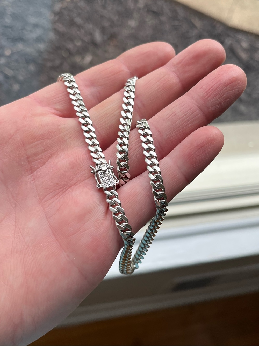 Sterling silver Cuban with diamond lock